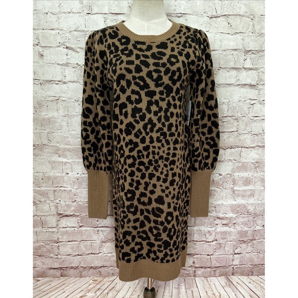 Time and Tru Womens Sweater Dress Cheetah Print Size XS (0-2) Brown Black NEW